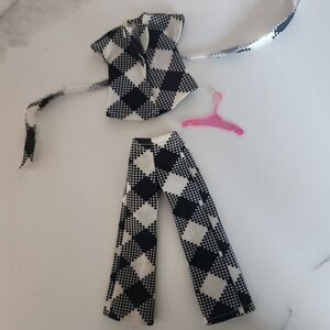 Doll Clothes 1970s handmade Gingham Bell Bottom Pants Top Outfit